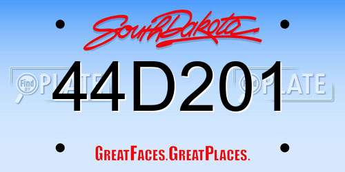 44D201 South Dakota License Plate