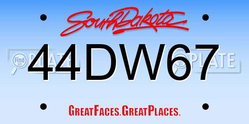 44DW67 South Dakota License Plate