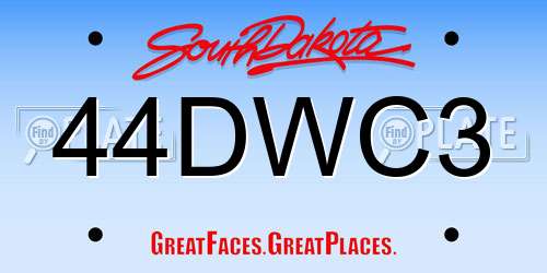44DWC3 South Dakota License Plate