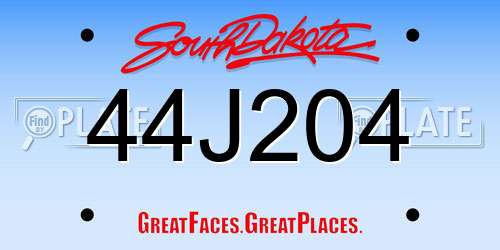 44J204 South Dakota License Plate