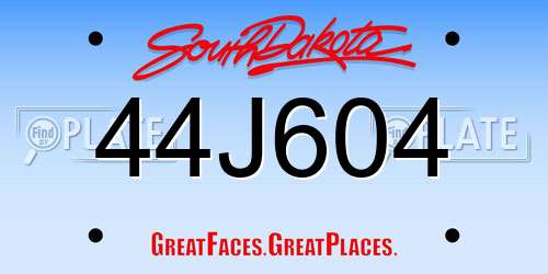 44J604 South Dakota License Plate