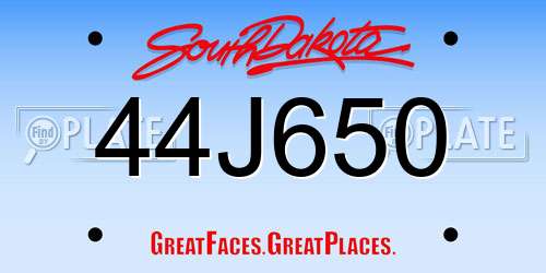 44J650 South Dakota License Plate