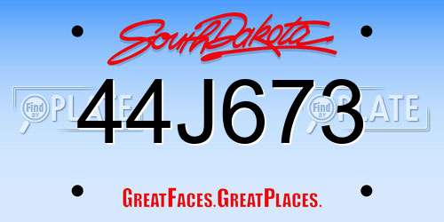 44J673 South Dakota License Plate