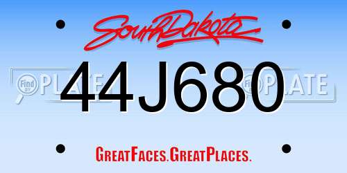 44J680 South Dakota License Plate