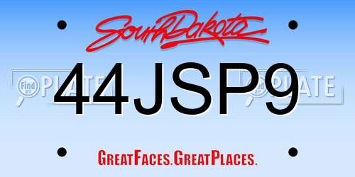 44JSP9 South Dakota License Plate