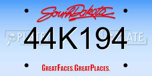 44K194 South Dakota License Plate