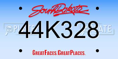 44K328 South Dakota License Plate