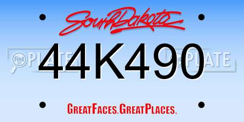 44K490 South Dakota License Plate