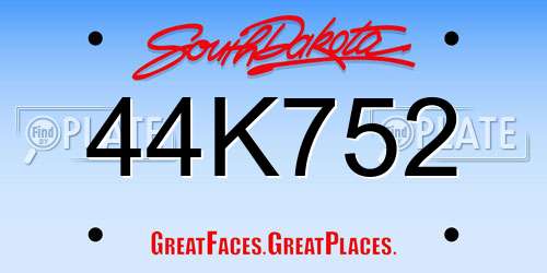 44K752 South Dakota License Plate