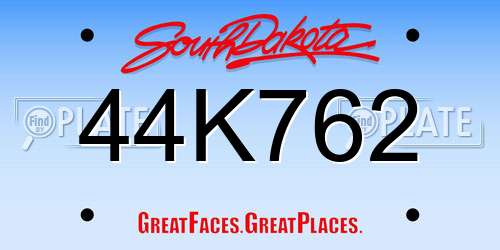 44K762 South Dakota License Plate