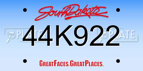 44K922 South Dakota License Plate