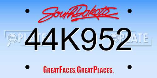 44K952 South Dakota License Plate