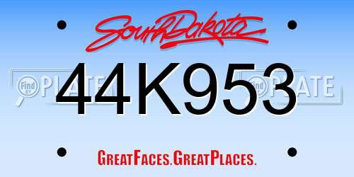 44K953 South Dakota License Plate