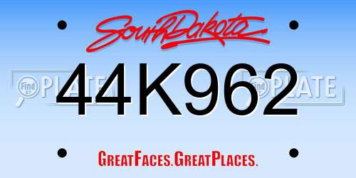 44K962 South Dakota License Plate