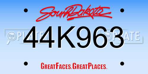 44K963 South Dakota License Plate