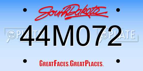44M072 South Dakota License Plate