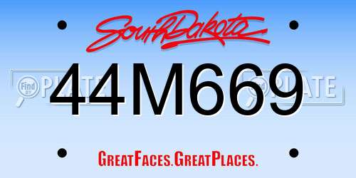 44M669 South Dakota License Plate