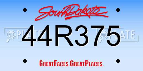 44R375 South Dakota License Plate