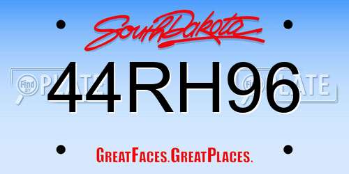 44RH96 South Dakota License Plate
