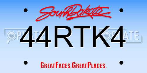 44RTK4 South Dakota License Plate