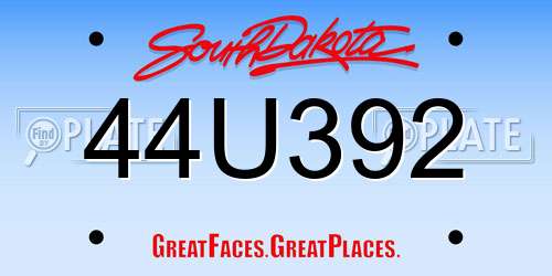 44U392 South Dakota License Plate