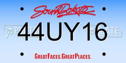 44UY16 South Dakota License Plate