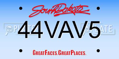 44VAV5 South Dakota License Plate