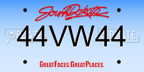 44VW44 South Dakota License Plate