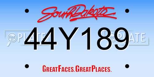 44Y189 South Dakota License Plate