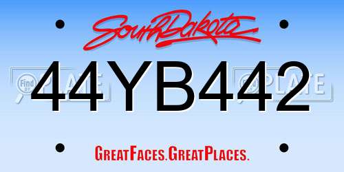 44YB442 South Dakota License Plate