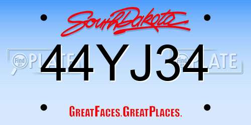 44YJ34 South Dakota License Plate