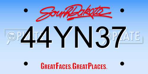 44YN37 South Dakota License Plate