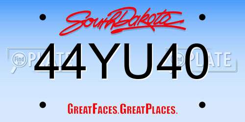 44YU40 South Dakota License Plate