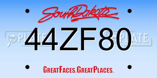 44ZF80 South Dakota License Plate