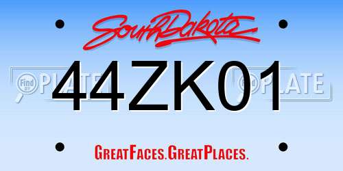 44ZK01 South Dakota License Plate