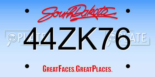 44ZK76 South Dakota License Plate