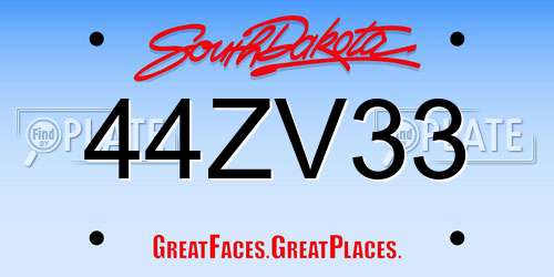 44ZV33 South Dakota License Plate
