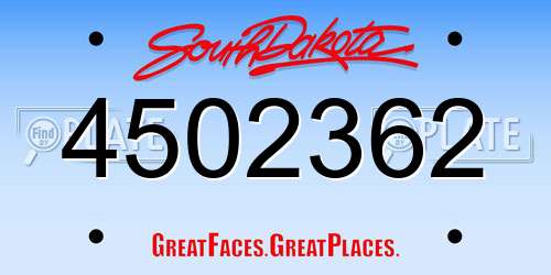 4502362 South Dakota License Plate