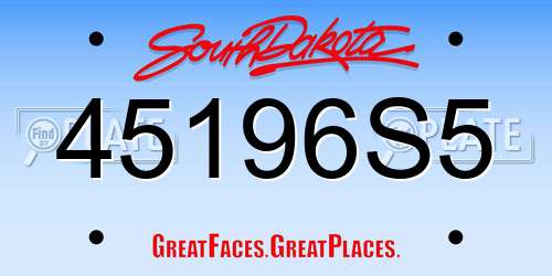 45196S5 South Dakota License Plate