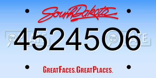 45245O6 South Dakota License Plate
