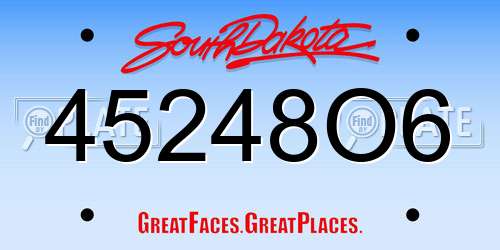 45248O6 South Dakota License Plate