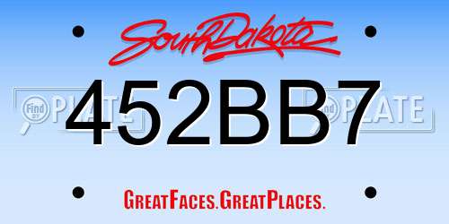 452BB7 South Dakota License Plate