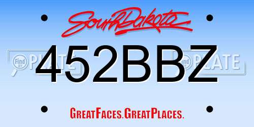 452BBZ South Dakota License Plate