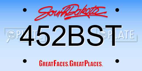 452BST South Dakota License Plate