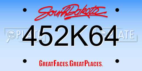 452K64 South Dakota License Plate