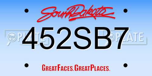 452SB7 South Dakota License Plate
