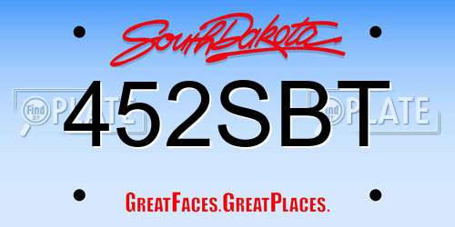 452SBT South Dakota License Plate