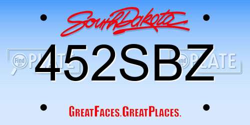 452SBZ South Dakota License Plate