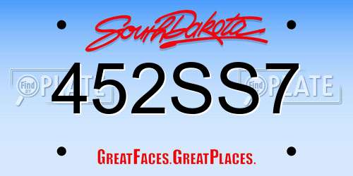 452SS7 South Dakota License Plate