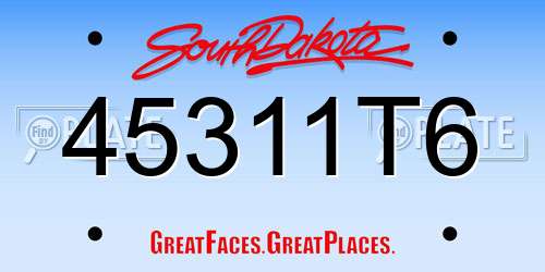 45311T6 South Dakota License Plate